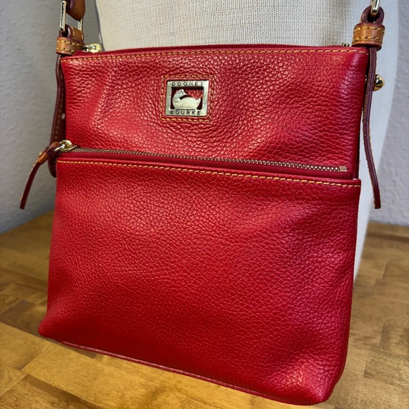 Dooney & Bourke Handbags - Dooney & Bourke Red Pebble Leather Crossbody Letter Carrier Bag Pouchette
